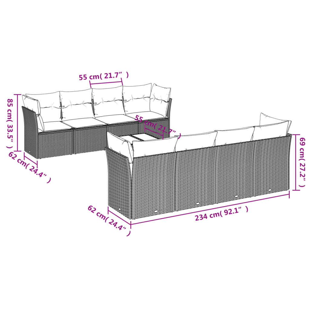 9 Piece Garden Sofa Set with Cushions Black Poly Rattan