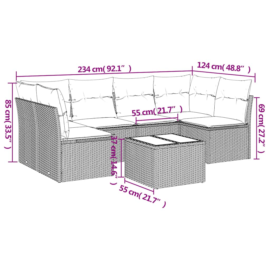 7 Piece Garden Sofa Set with Cushions Black Poly Rattan