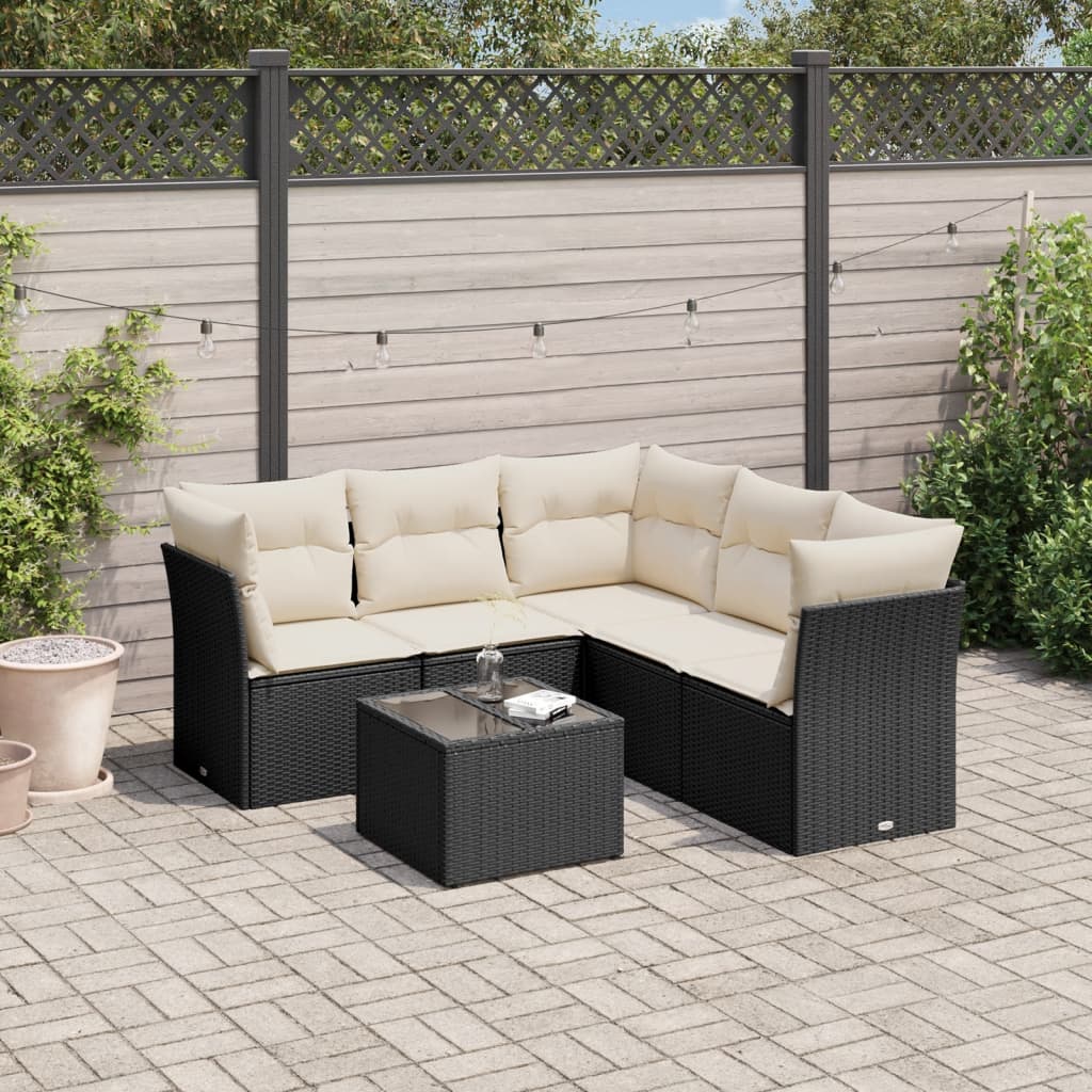 6 Piece Garden Sofa Set with Cushions Black Poly Rattan