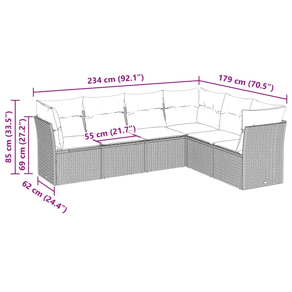 6 Piece Garden Sofa Set with Cushions Black Poly Rattan