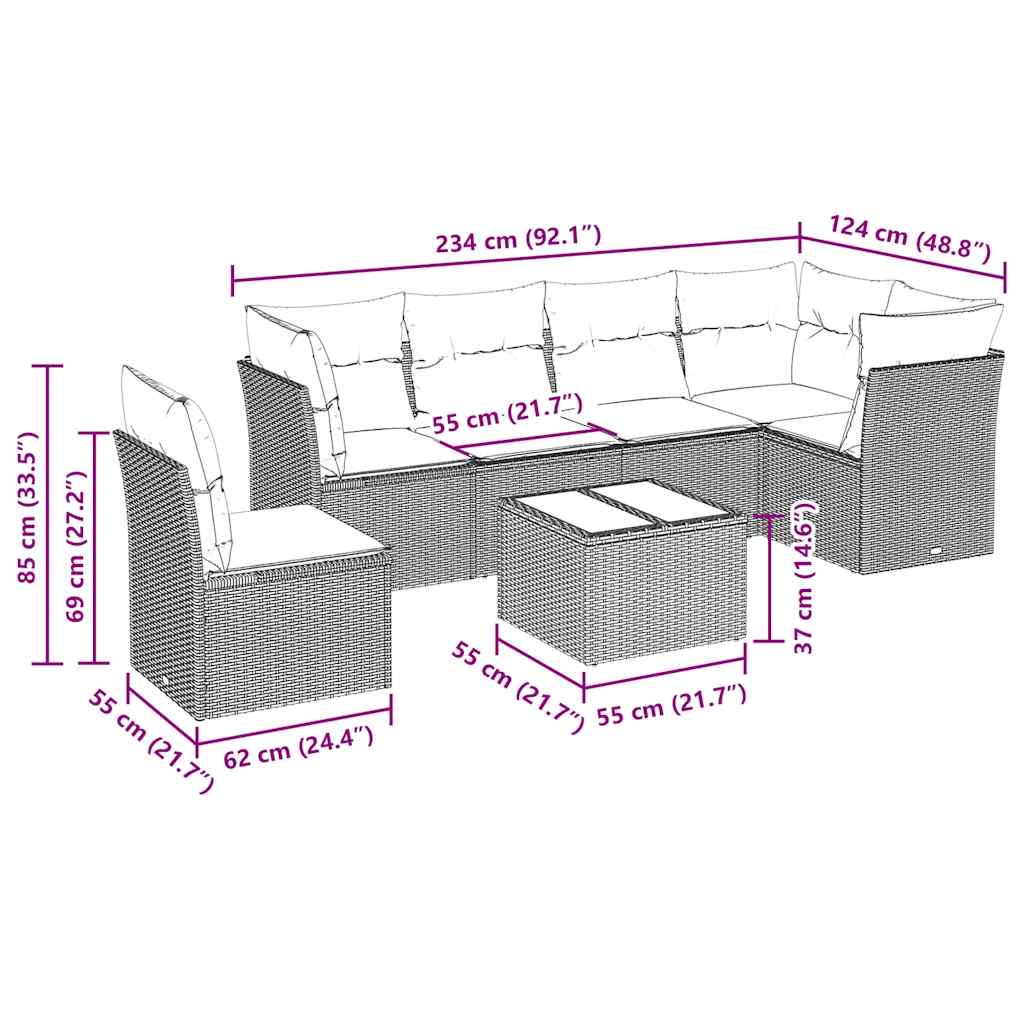 7 Piece Garden Sofa Set with Cushions Black Poly Rattan