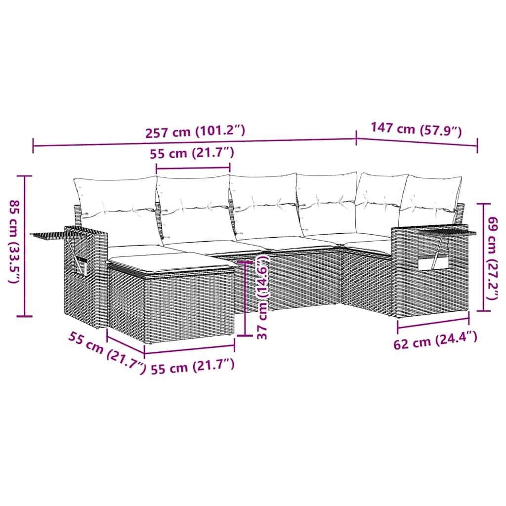 7 Piece Garden Sofa Set with Cushions Black Poly Rattan