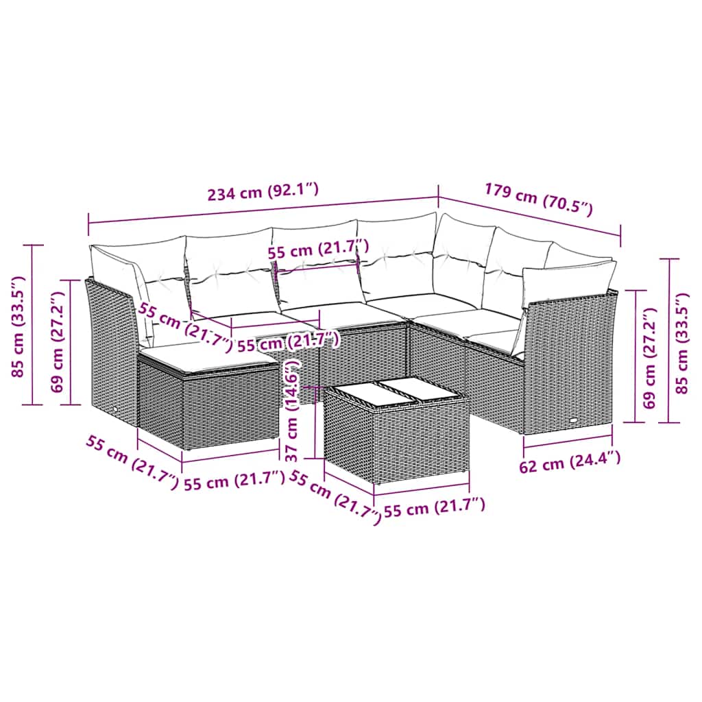 8 Piece Garden Sofa Set with Cushions Black Poly Rattan