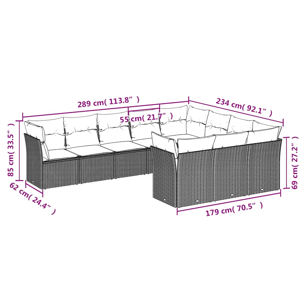 10 Piece Garden Sofa Set with Cushions Black Poly Rattan