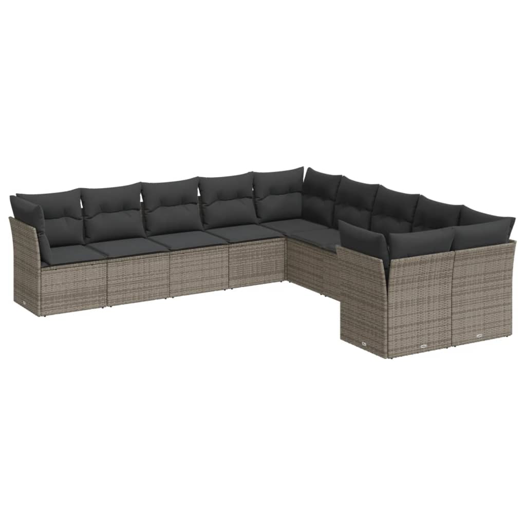 10 Piece Garden Sofa Set with Cushions Grey Poly Rattan
