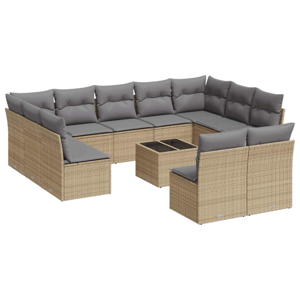 12 Piece Garden Sofa Set with Cushions Beige Poly Rattan