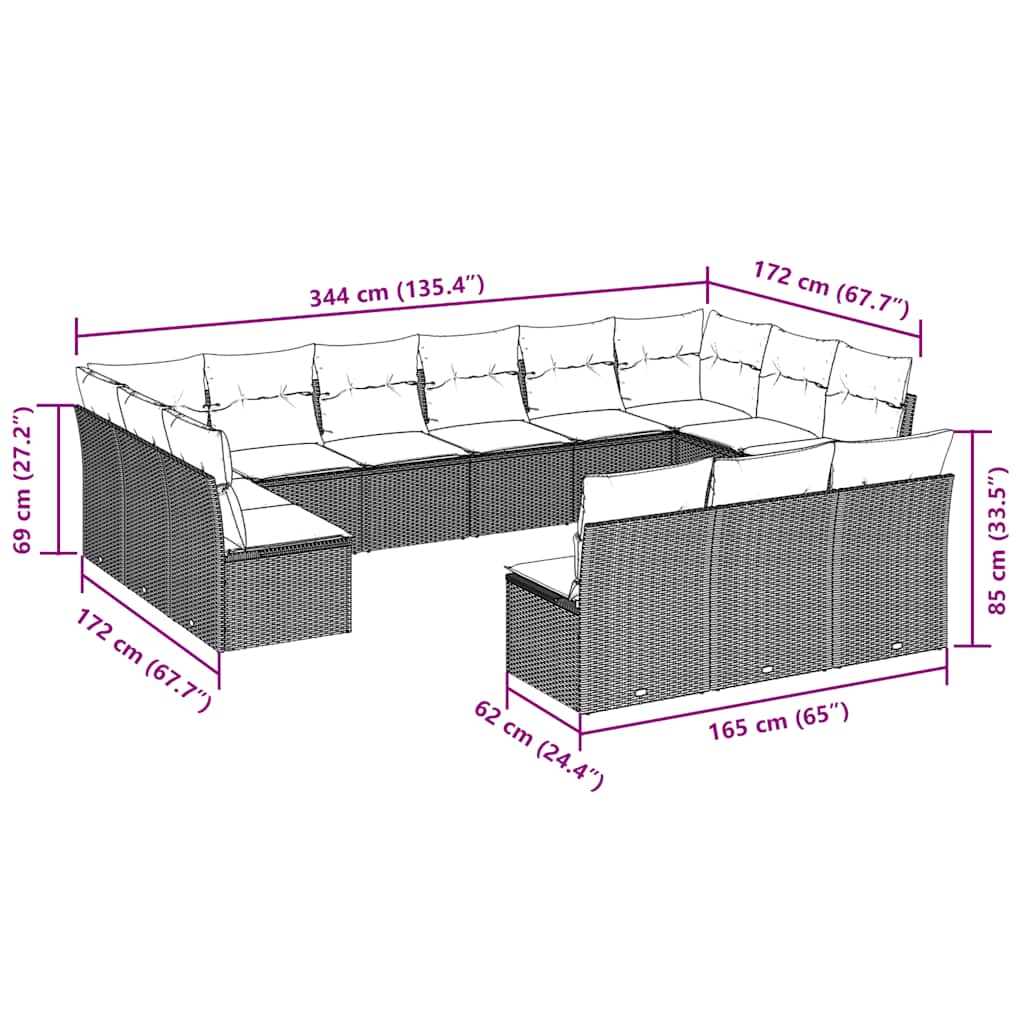 13 Piece Garden Sofa Set with Cushions Black Poly Rattan