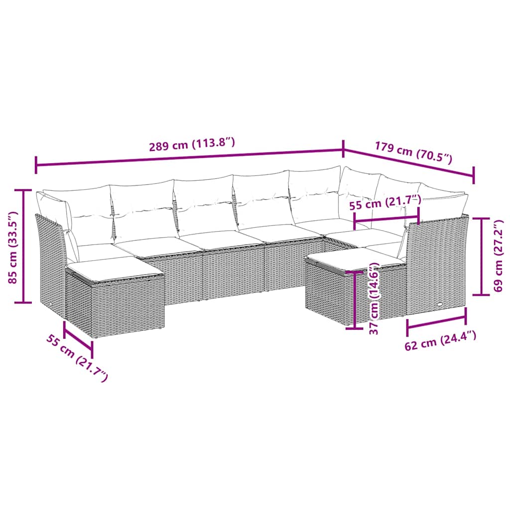 9 Piece Garden Sofa Set with Cushions Black Poly Rattan