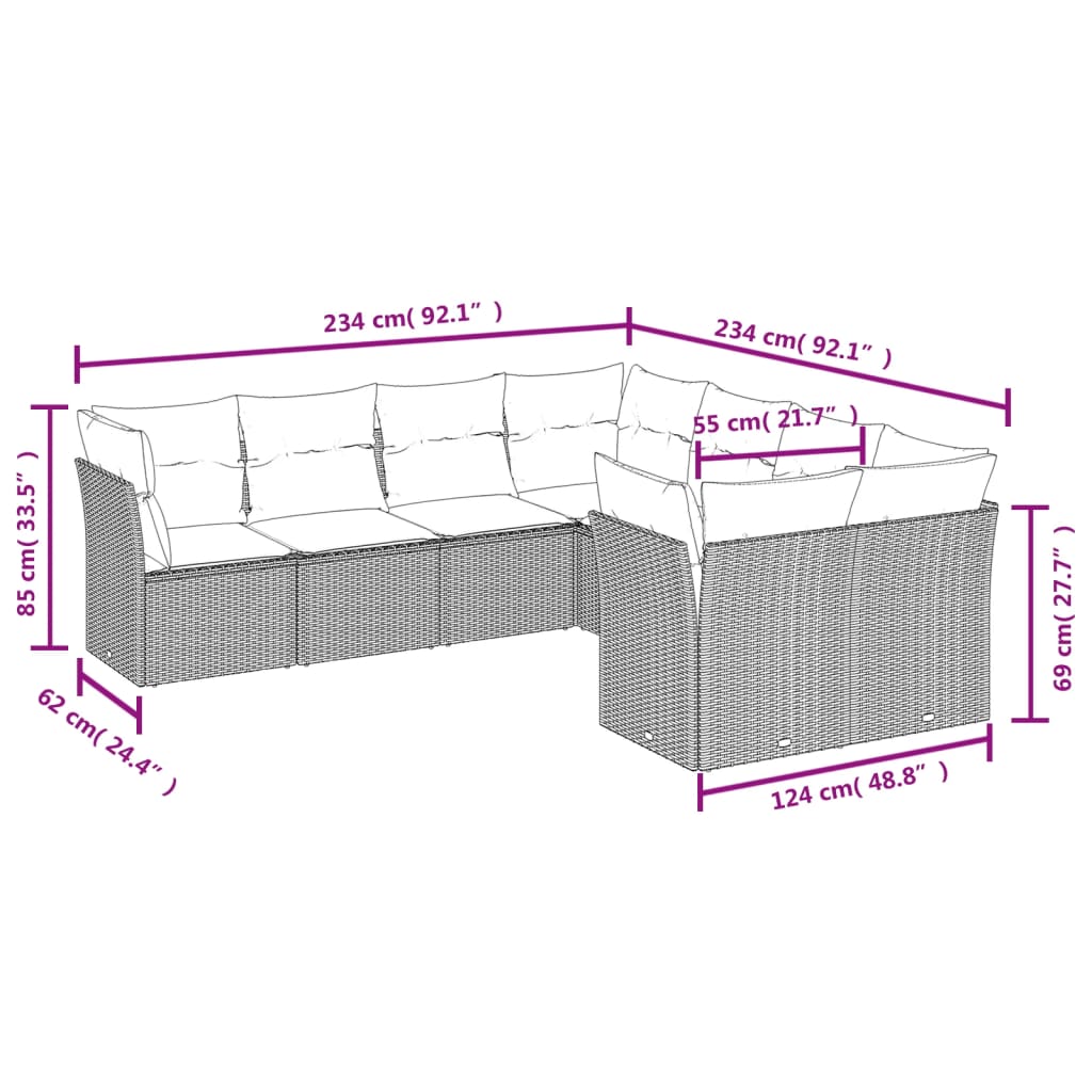 8 Piece Garden Sofa Set with Cushions Black Poly Rattan