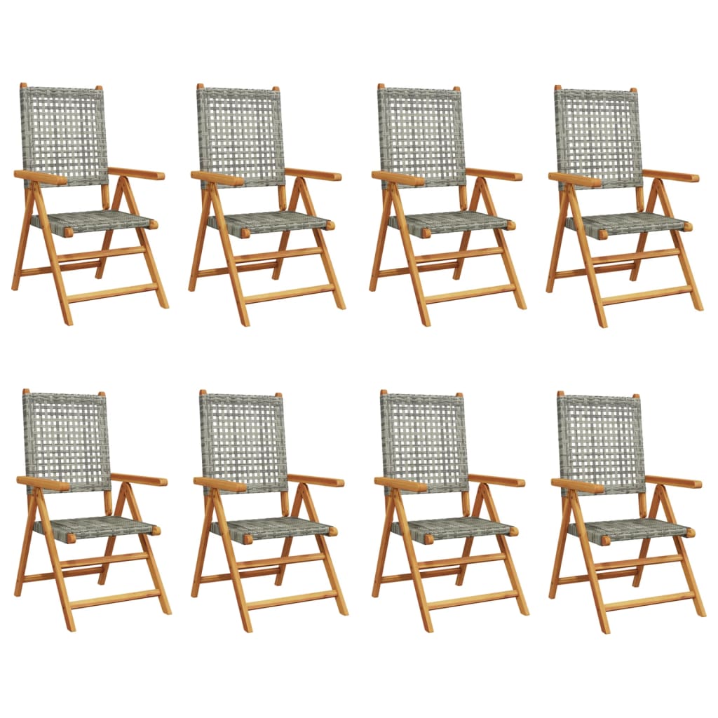 Reclining Folding Chairs 8 pcs Grey Poly Rattan and Solid Wood