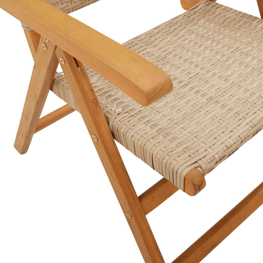 Reclining Folding Chairs 8 pcs Beige Poly Rattan and Solid Wood