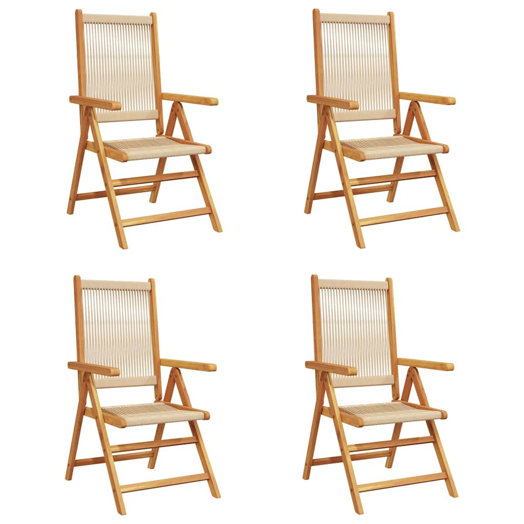 Reclining Folding Chairs 4 pcs Beige Solid Wood Acacia