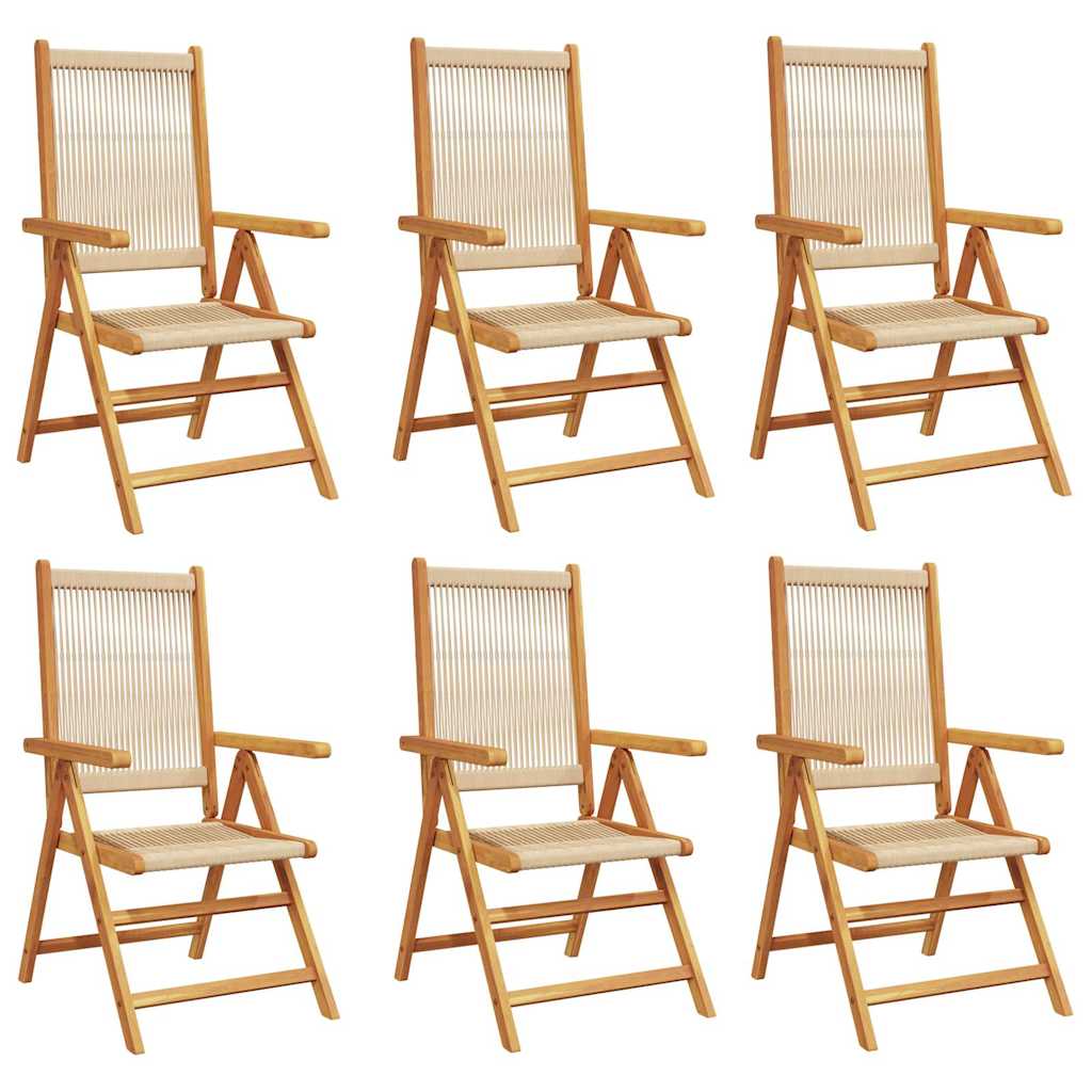 Reclining Folding Chairs 6 pcs Beige Solid Wood Acacia