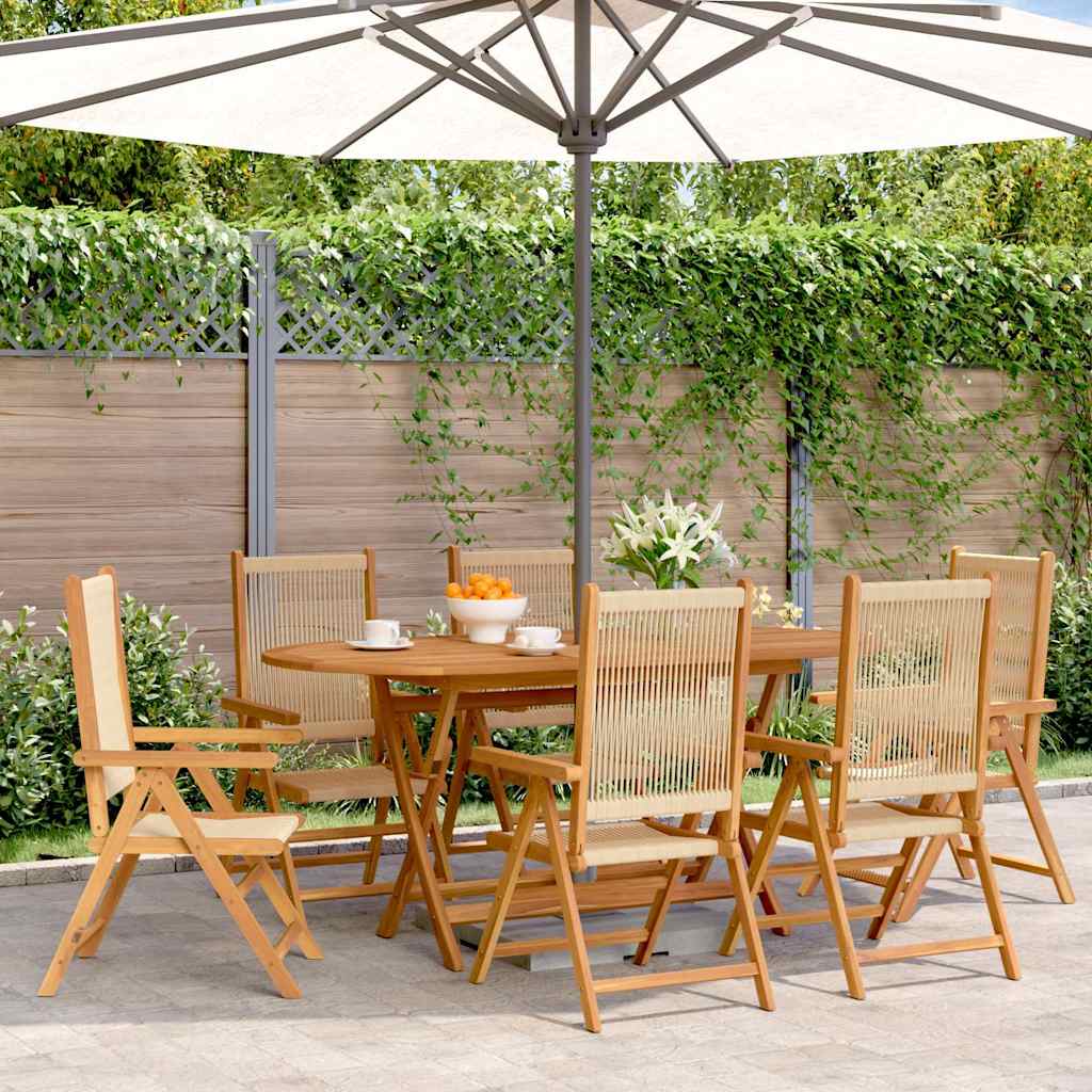 Reclining Folding Chairs 6 pcs Beige Solid Wood Acacia