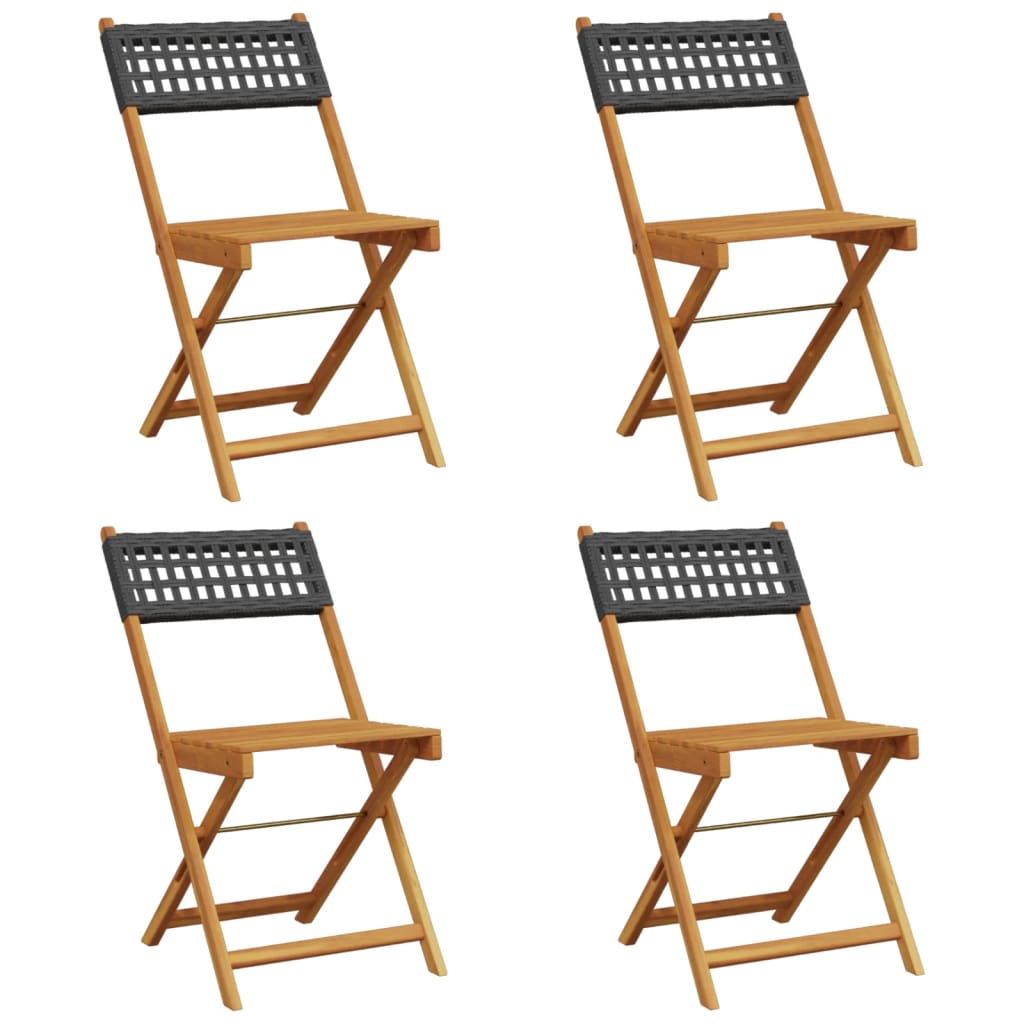 Folding Chairs 4 pcs Black Poly Rattan and Solid Wood