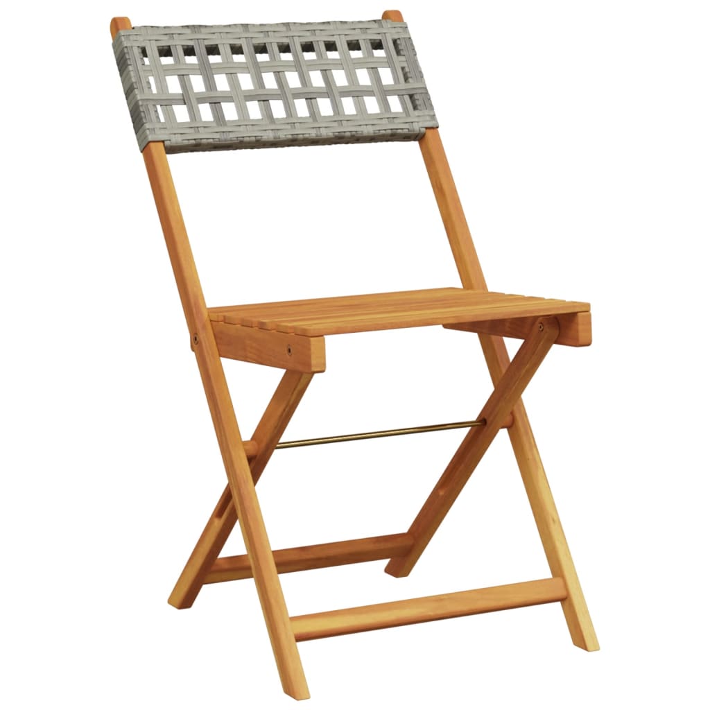 Folding Chairs 4 pcs Grey Poly Rattan and Solid Wood
