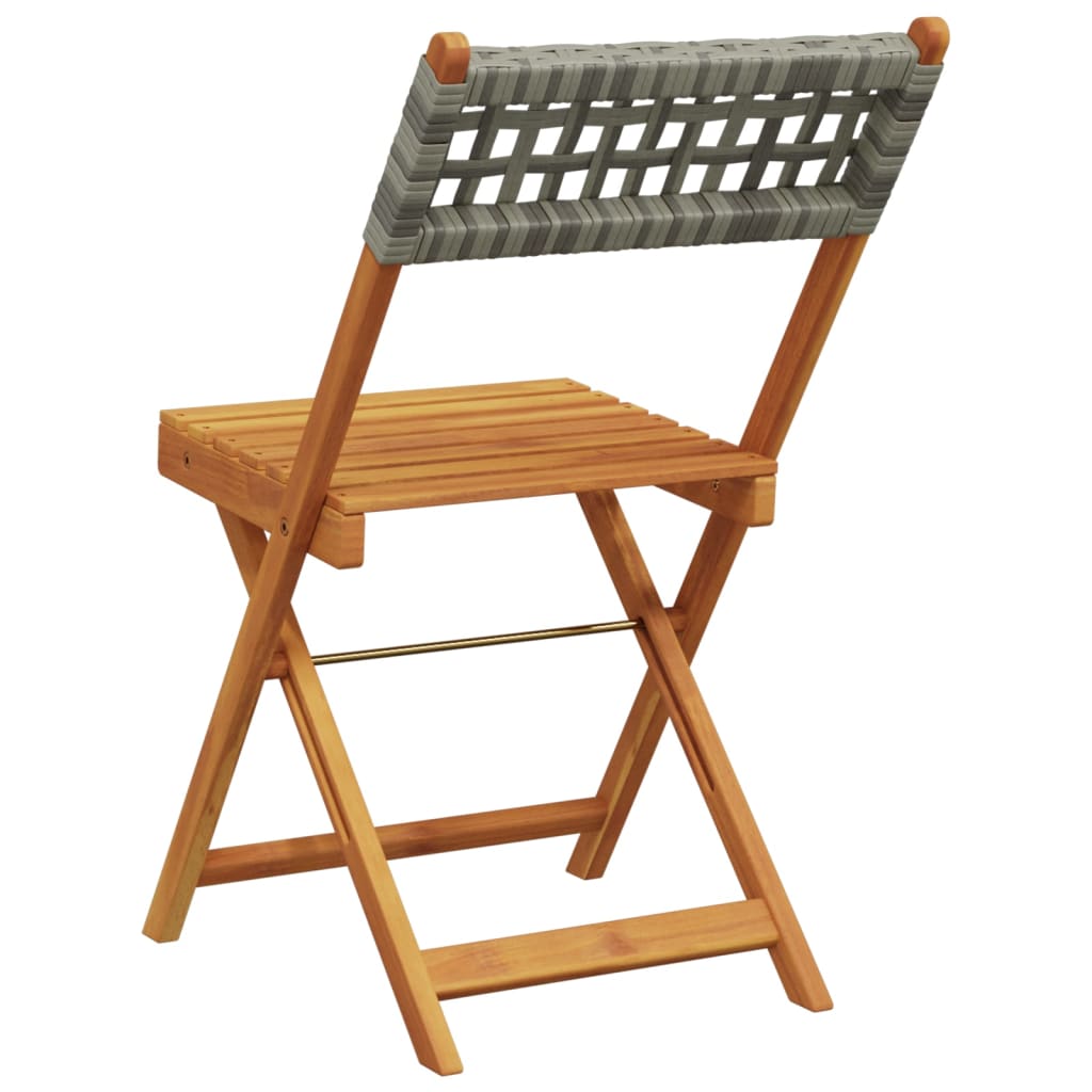 Folding Chairs 4 pcs Grey Poly Rattan and Solid Wood