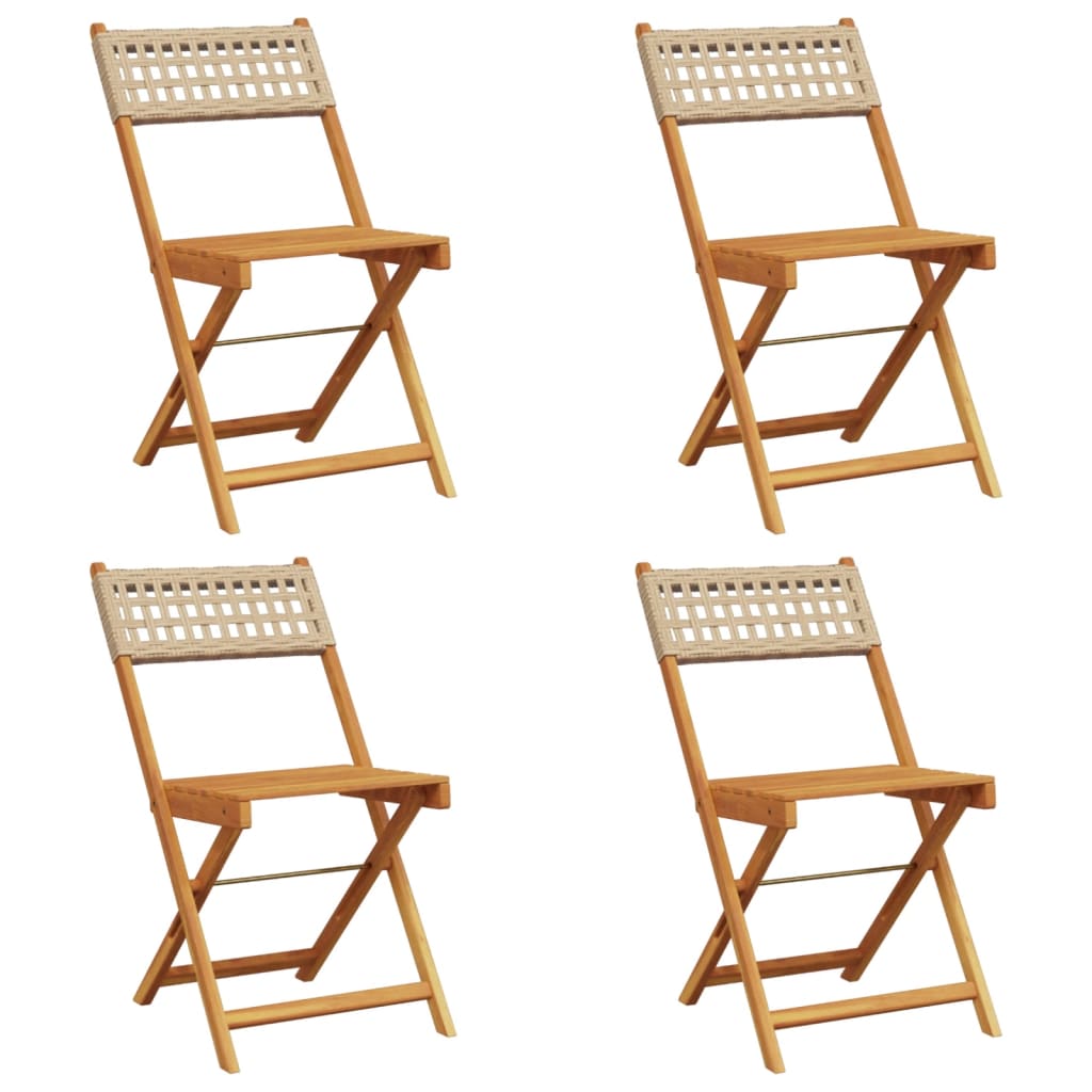 Folding Garden Chairs 4 pcs Beige Poly Rattan and Solid Wood