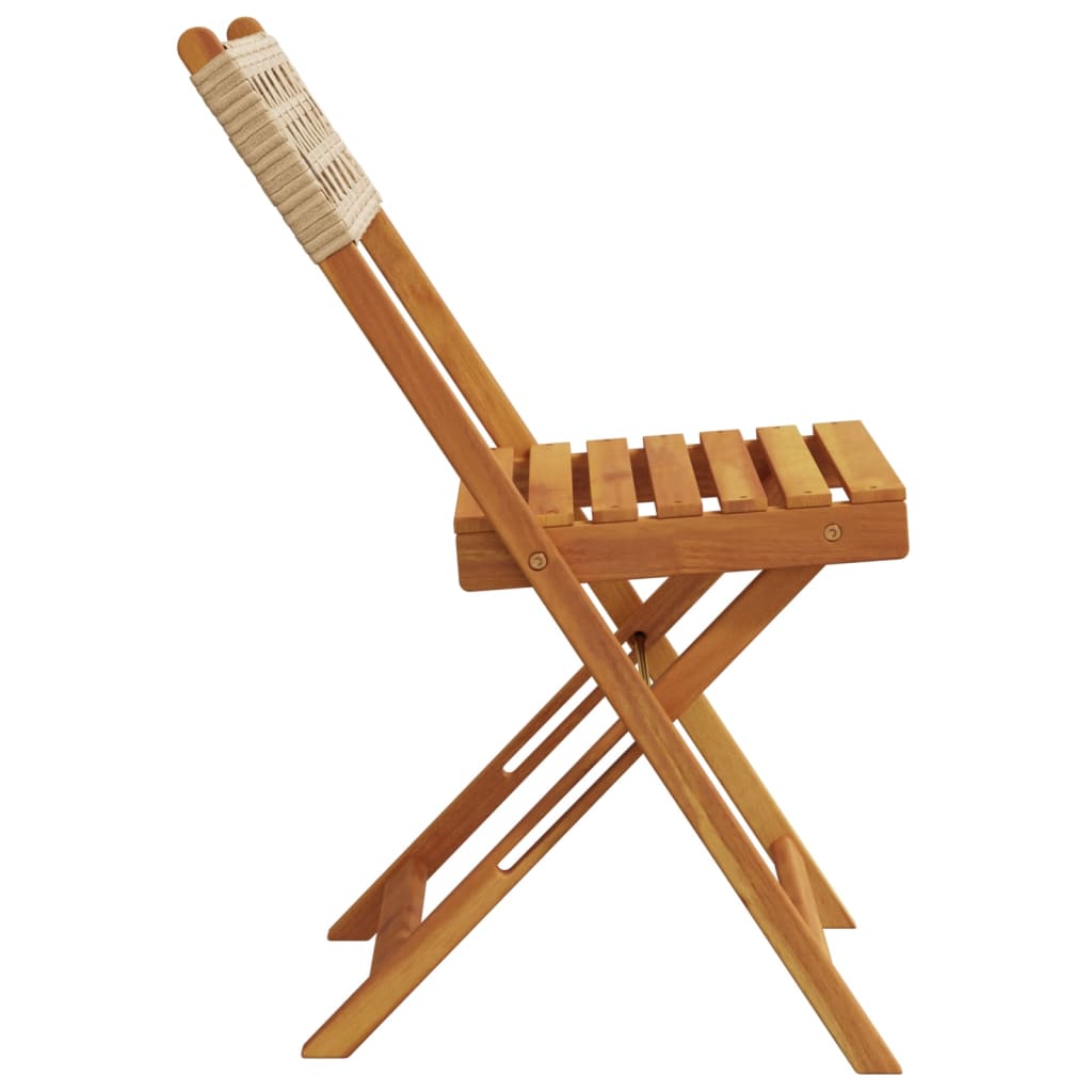 Folding Chairs 4 pcs Beige Poly Rattan and Solid Wood