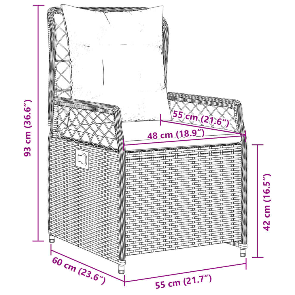Reclining Garden Chairs 2 pcs Grey Poly Rattan