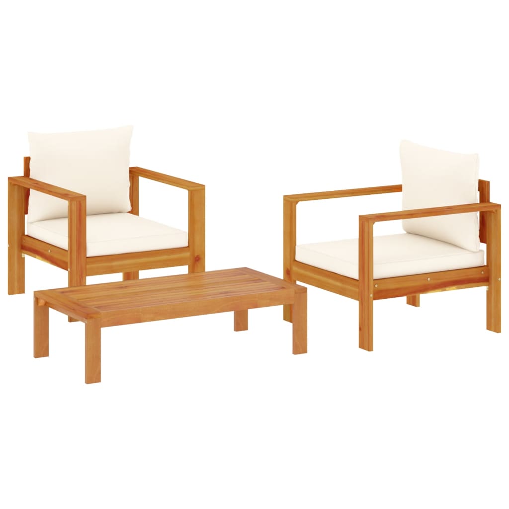3 Piece Garden Sofa Set with Cushions Solid Wood Acacia