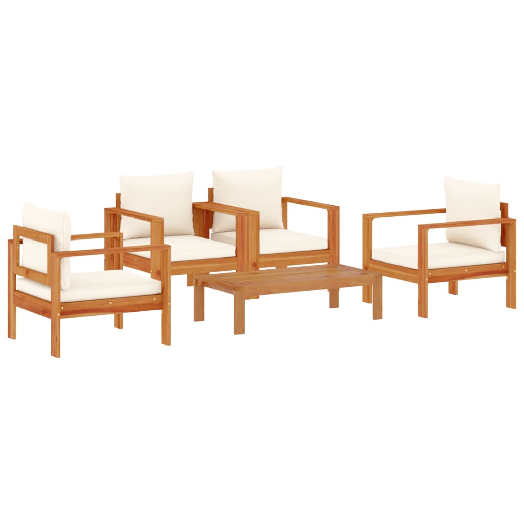 5 Piece Garden Sofa Set with Cushions Solid Wood Acacia