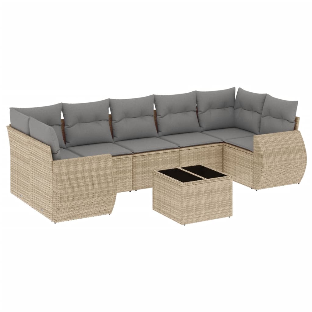 8 Piece Garden Sofa Set with Cushions Beige Poly Rattan