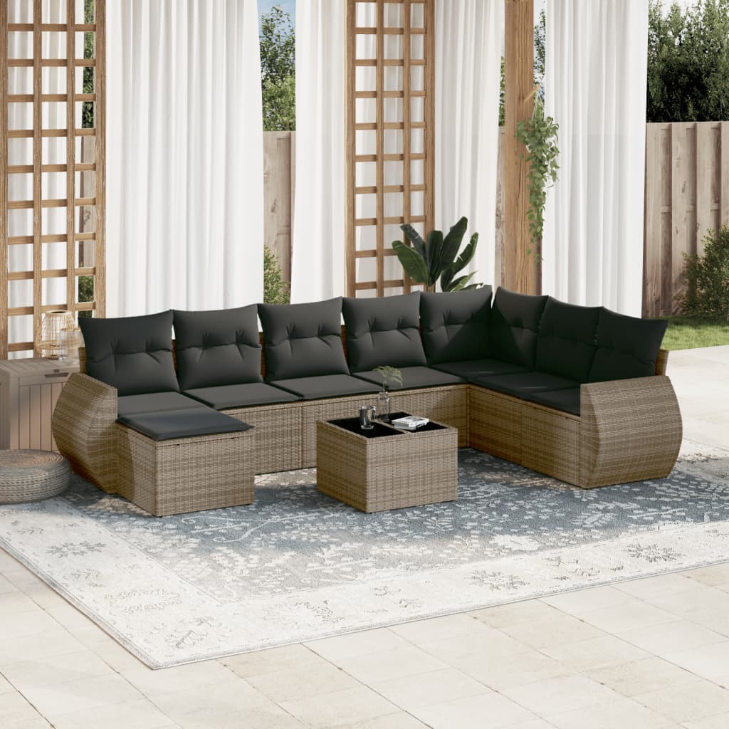 9 Piece Garden Sofa Set with Cushions Grey Poly Rattan