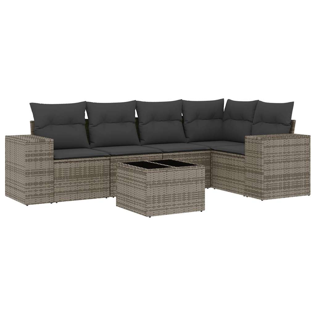 6 Piece Garden Sofa Set with Cushions Grey Poly Rattan