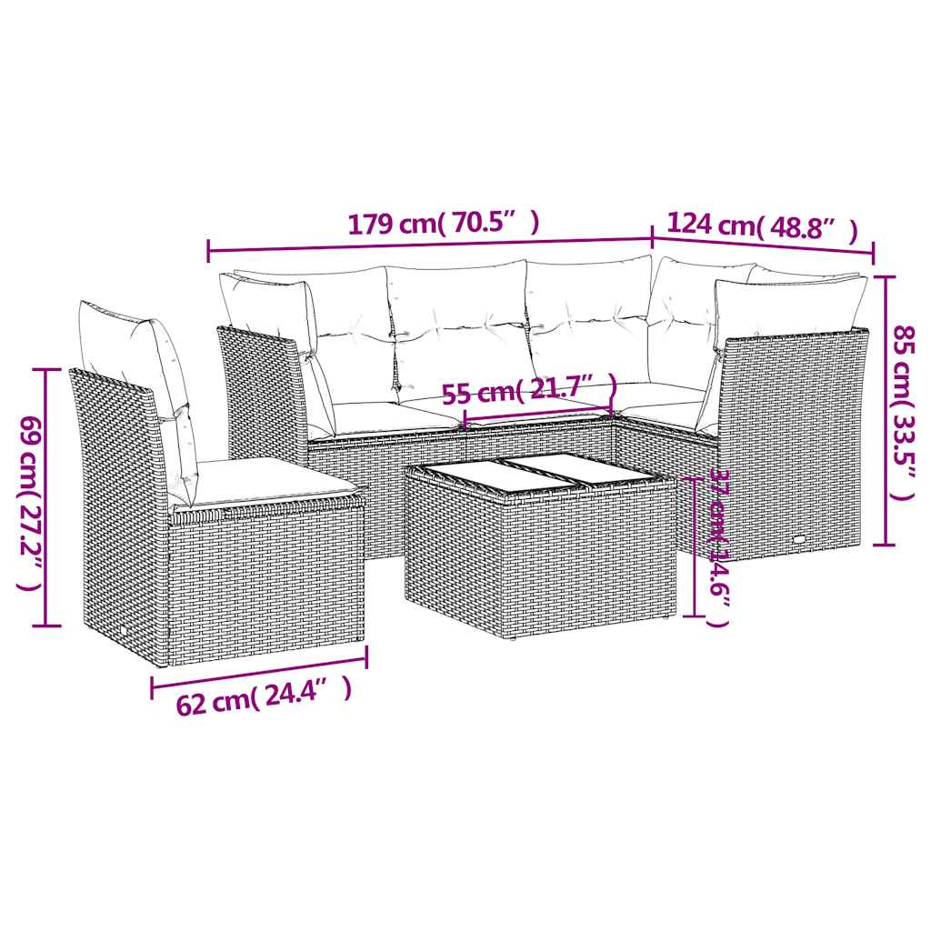 6 Piece Garden Sofa Set with Cushions Black Poly Rattan