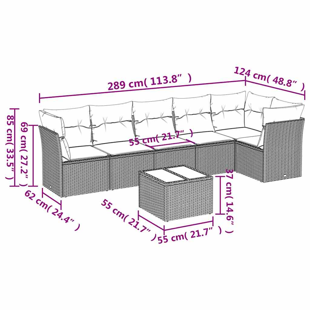 7 Piece Garden Sofa Set with Cushions Grey Poly Rattan