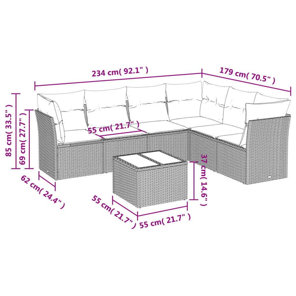 7 Piece Garden Sofa Set with Cushions Beige Poly Rattan
