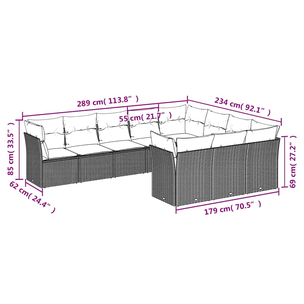 10 Piece Garden Sofa Set with Cushions Black Poly Rattan