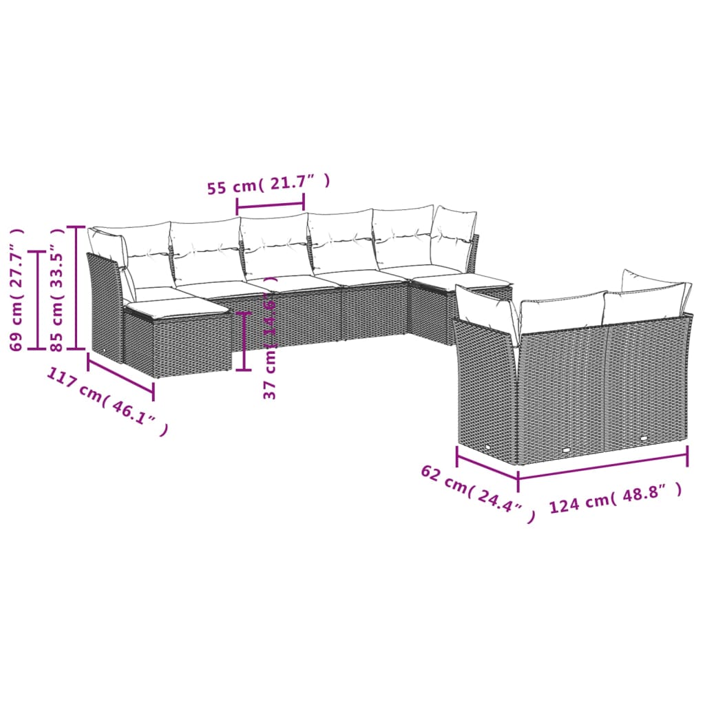 9 Piece Garden Sofa Set with Cushions Black Poly Rattan