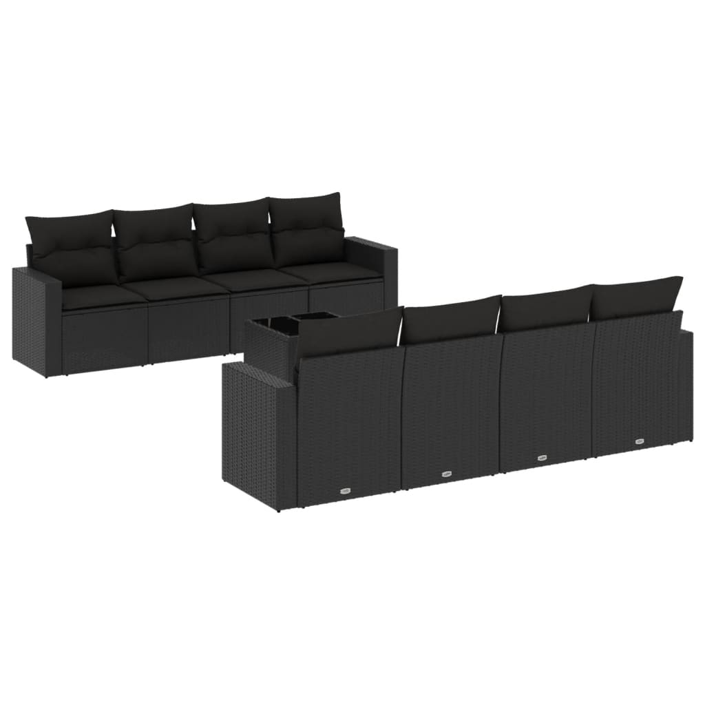 9 Piece Garden Sofa Set with Cushions Black Poly Rattan