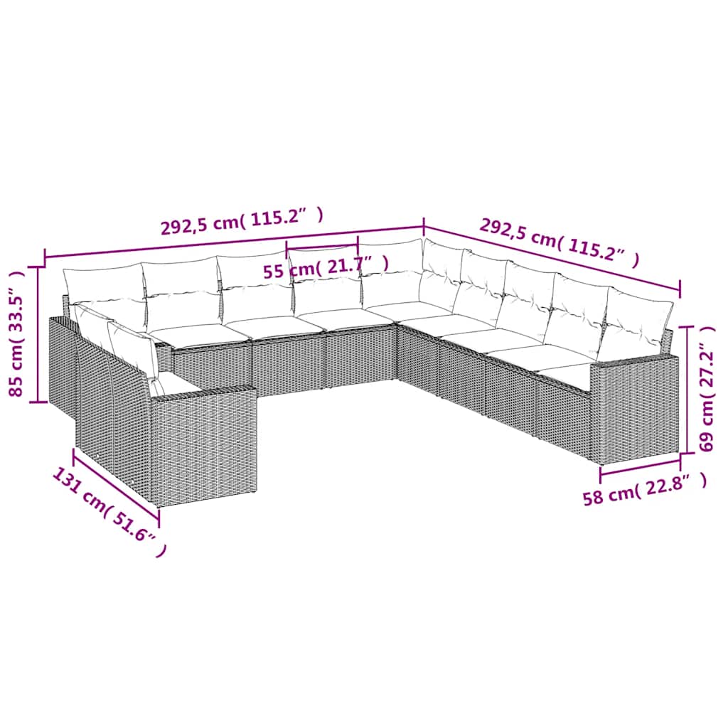 11 Piece Garden Sofa Set with Cushions Black Poly Rattan