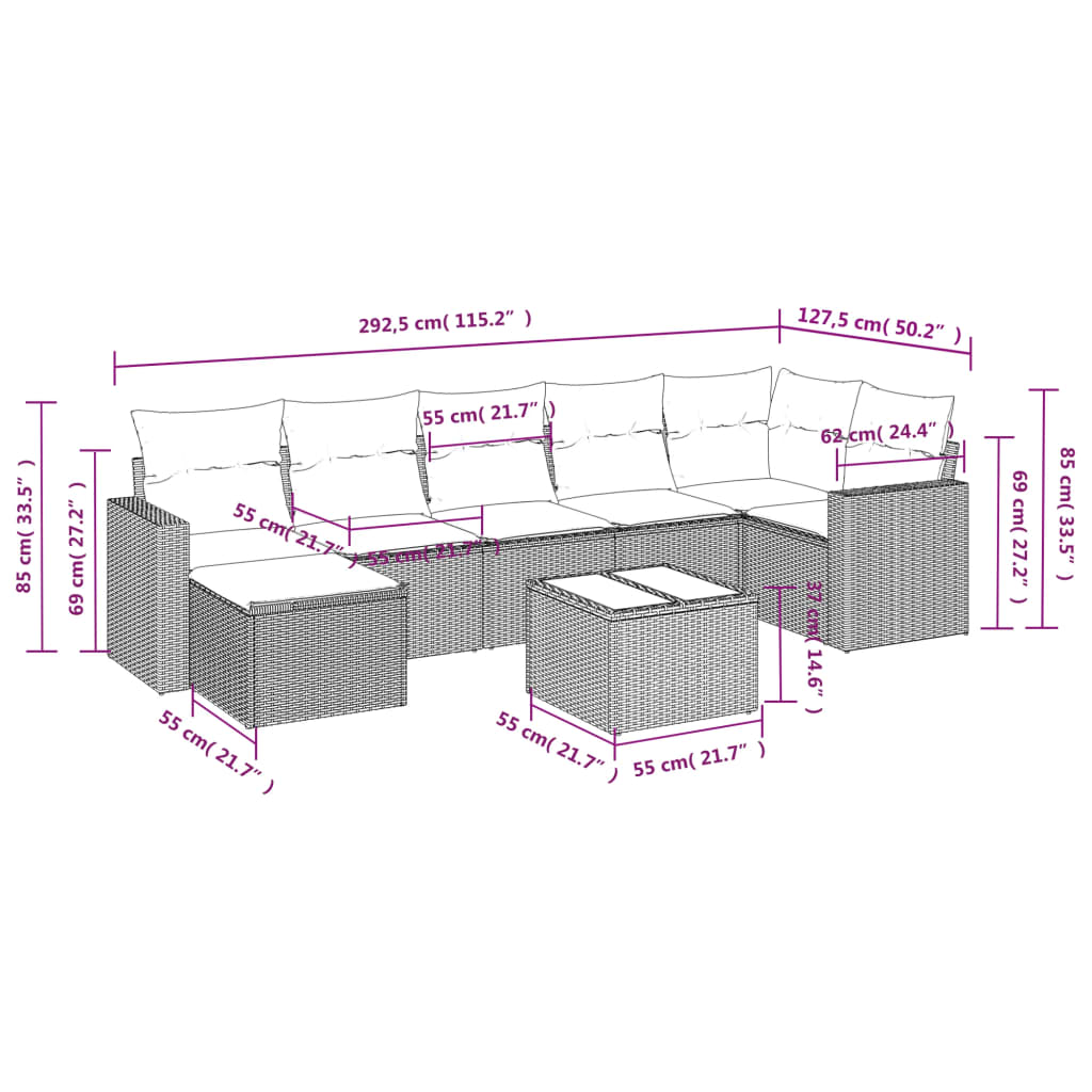 8 Piece Garden Sofa Set with Cushions Grey Poly Rattan