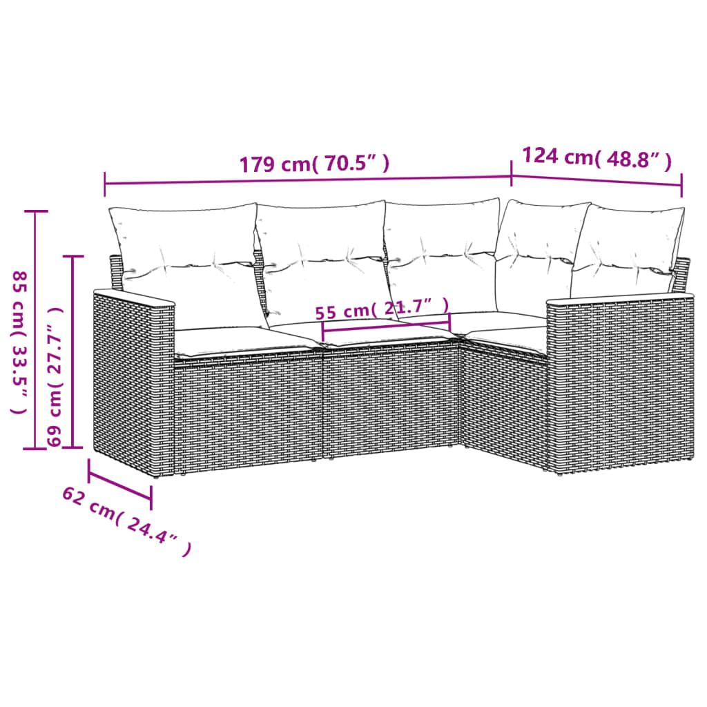 4 Piece Garden Sofa Set with Cushions Grey Poly Rattan