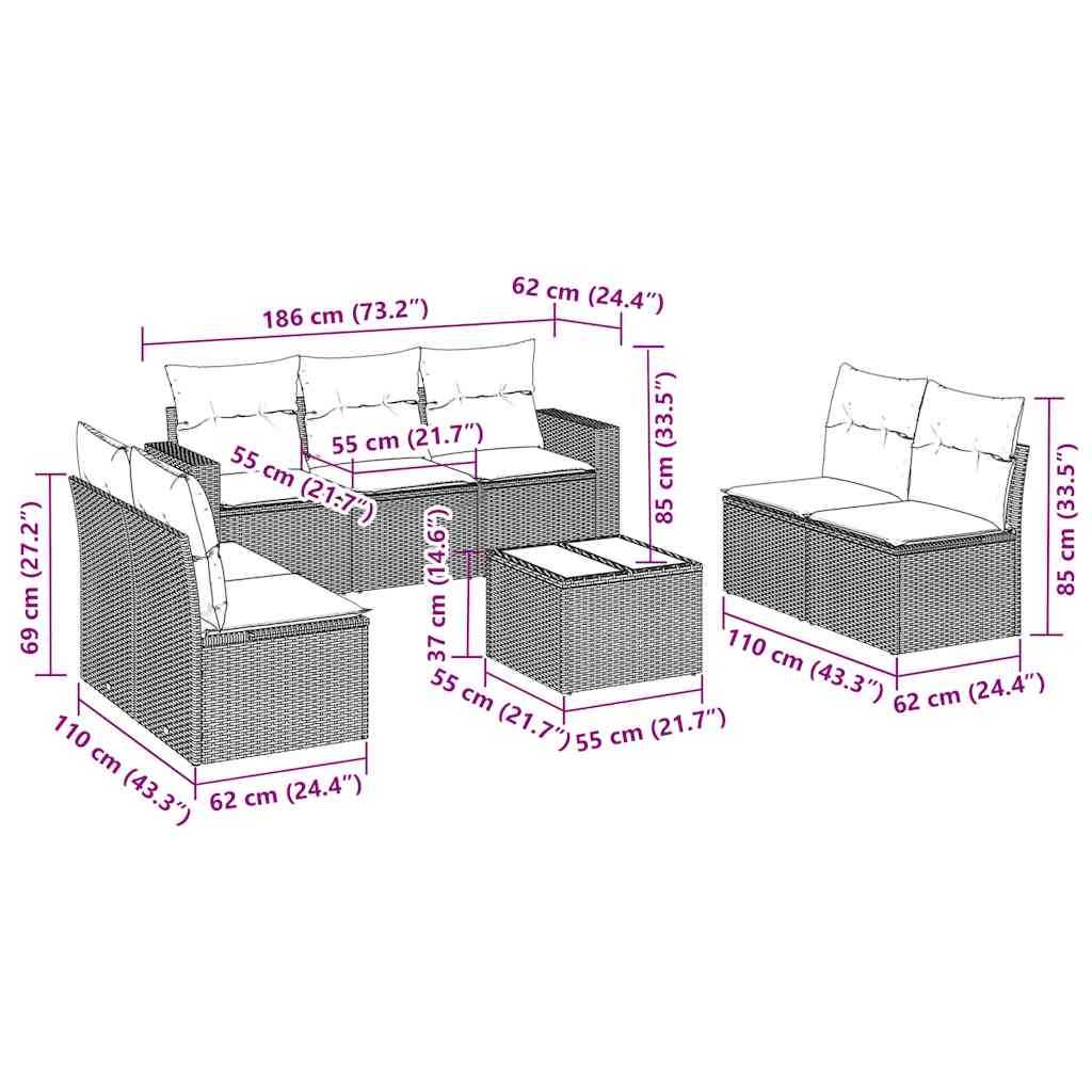 8 Piece Garden Sofa Set with Cushions Black Poly Rattan