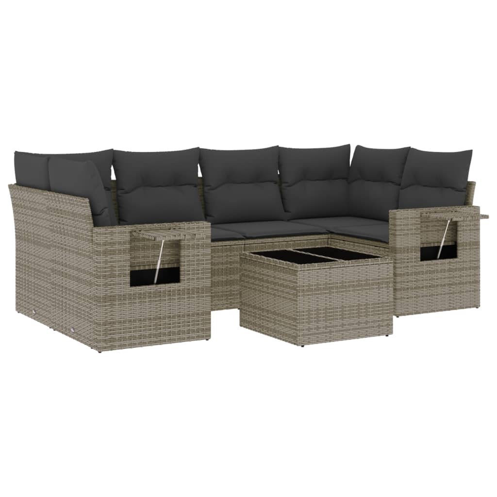 7 Piece Garden Sofa Set with Cushions Grey Poly Rattan