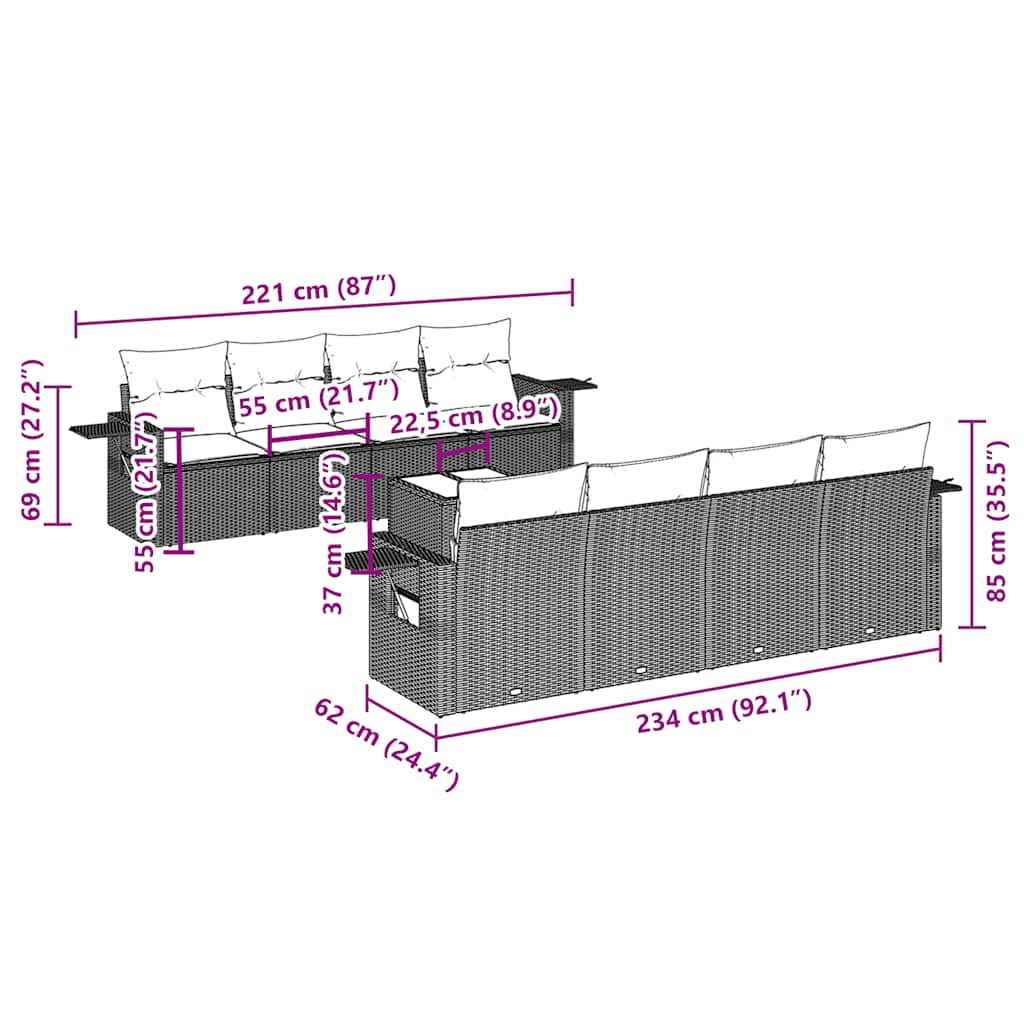 9 Piece Garden Sofa Set with Cushions Black Poly Rattan