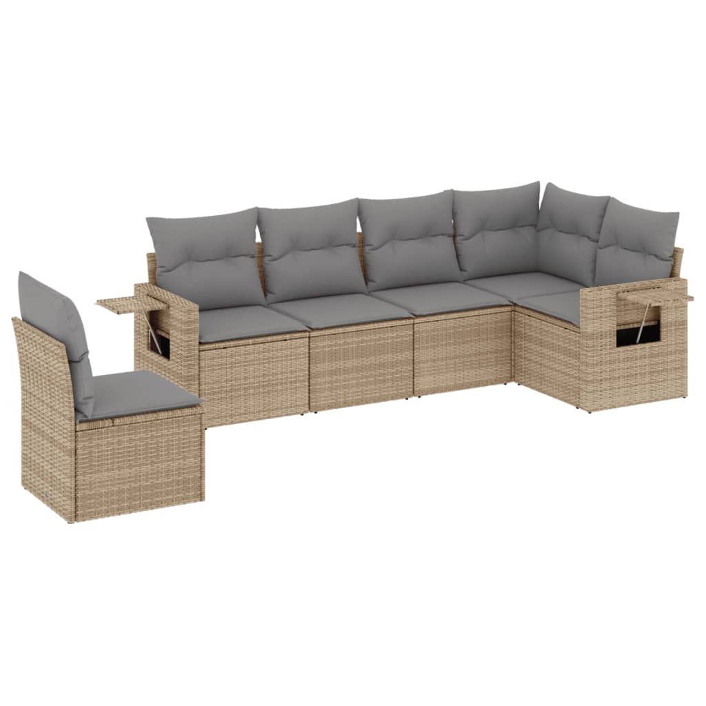 6 Piece Garden Sofa Set with Cushions Beige Poly Rattan