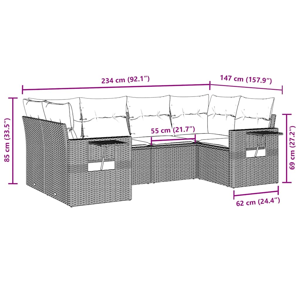 6 Piece Garden Sofa Set with Cushions Black Poly Rattan