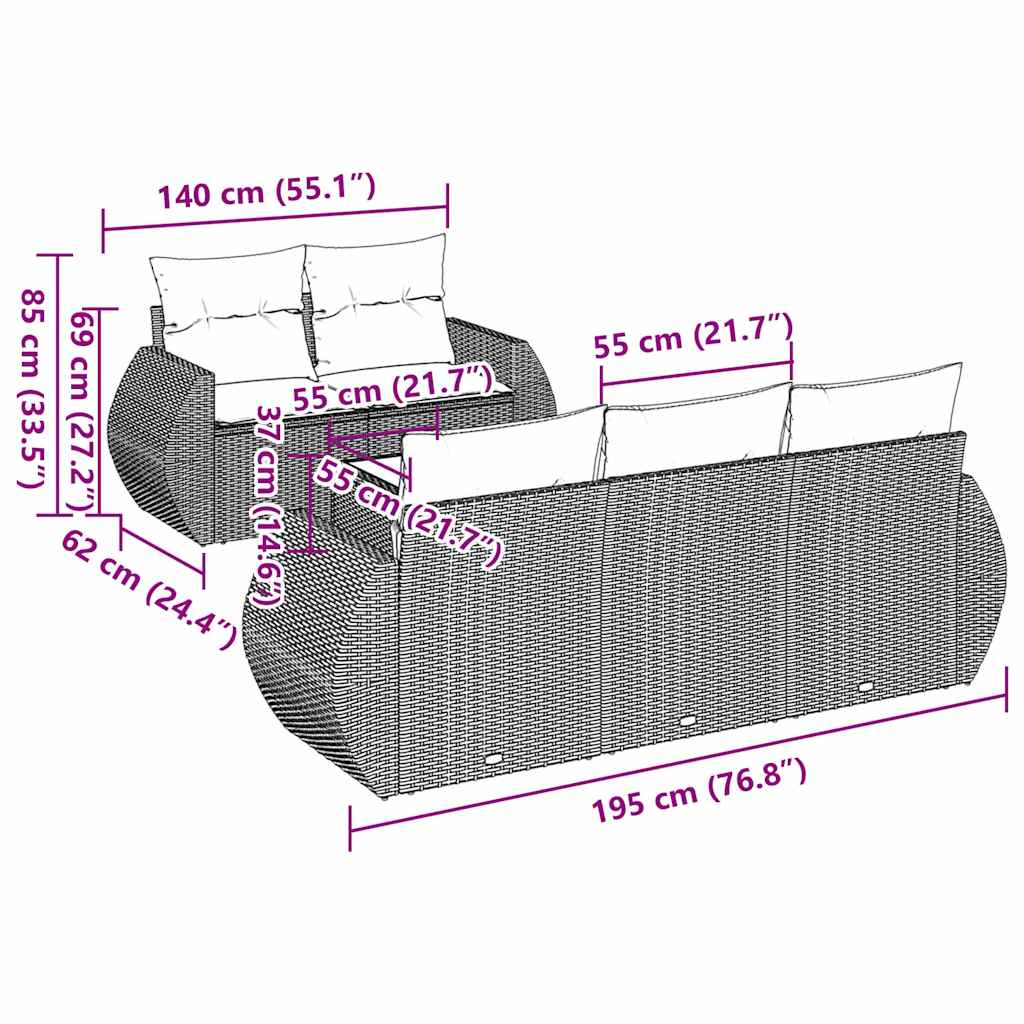 6 Piece Garden Sofa Set with Cushions Black Poly Rattan