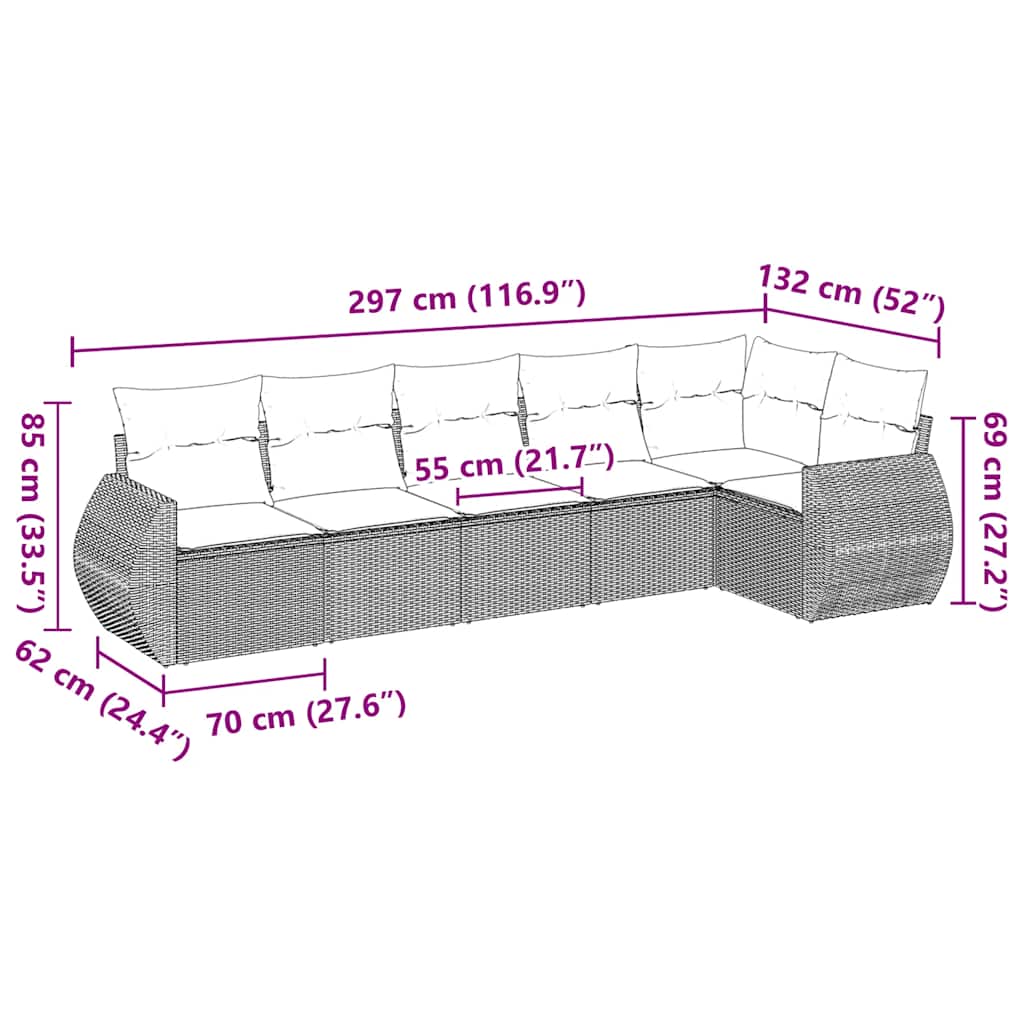 6 Piece Garden Sofa Set with Cushions Black Poly Rattan