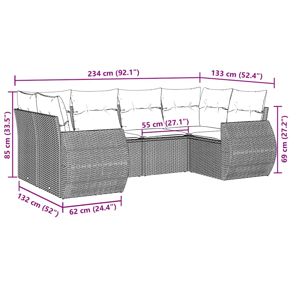 6 Piece Garden Sofa Set with Cushions Black Poly Rattan