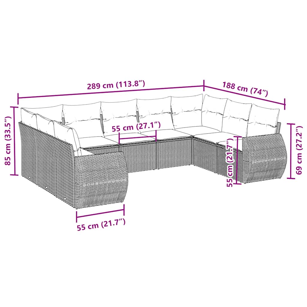 9 Piece Garden Sofa Set with Cushions Black Poly Rattan