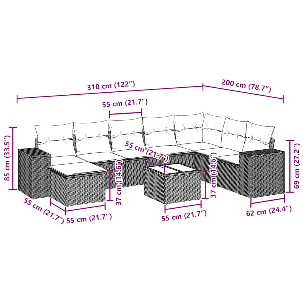 9 Piece Garden Sofa Set with Cushions Black Poly Rattan