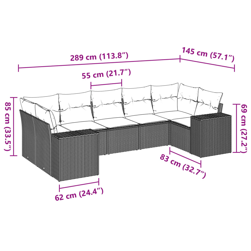7 Piece Garden Sofa Set with Cushions Grey Poly Rattan