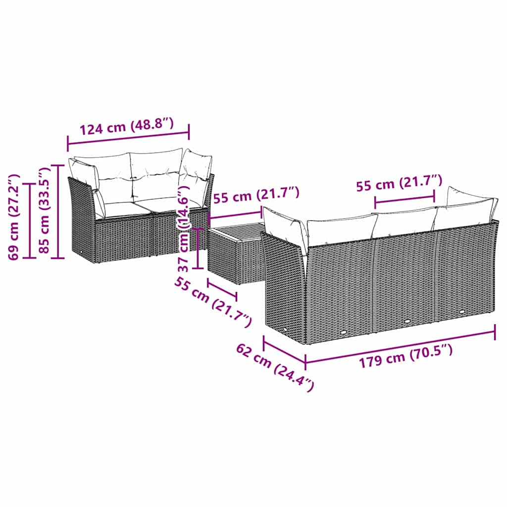 6 Piece Garden Sofa Set with Cushions Black Poly Rattan